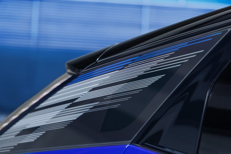 Close-up of the Modern Pattern on the 2026 OPTIQ-V Rear Quarter Glass | Dimmitt Cadillac of St. Petersburg in Pinellas Park FL